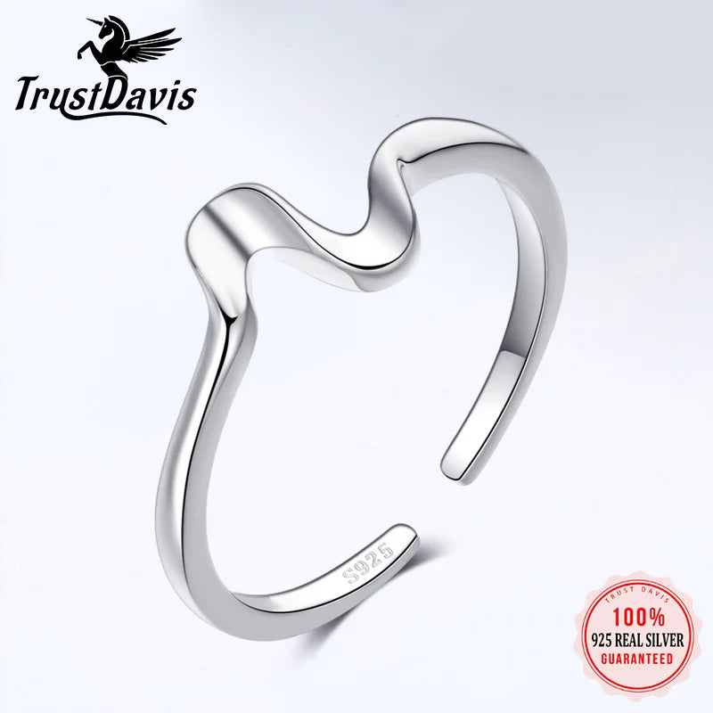 TrustDavis Minimalist 100% 925 Sterling Silver Fashion Sake S Waves Adjustable Ring Wonderful Women Party Silver 925 Ring DA133