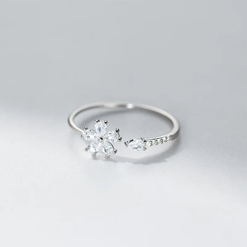 Flower Teardrop Zircon Open Ring DS4792