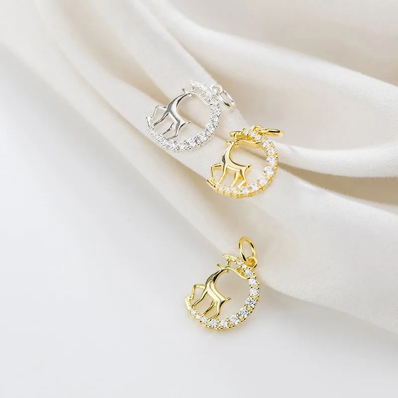 TrustDTrustDavis Real 925 Sterling Silver Diamond Studded Spotted Deer Charm Pendant Handmade DIY Accessories Wholesale DZ1705