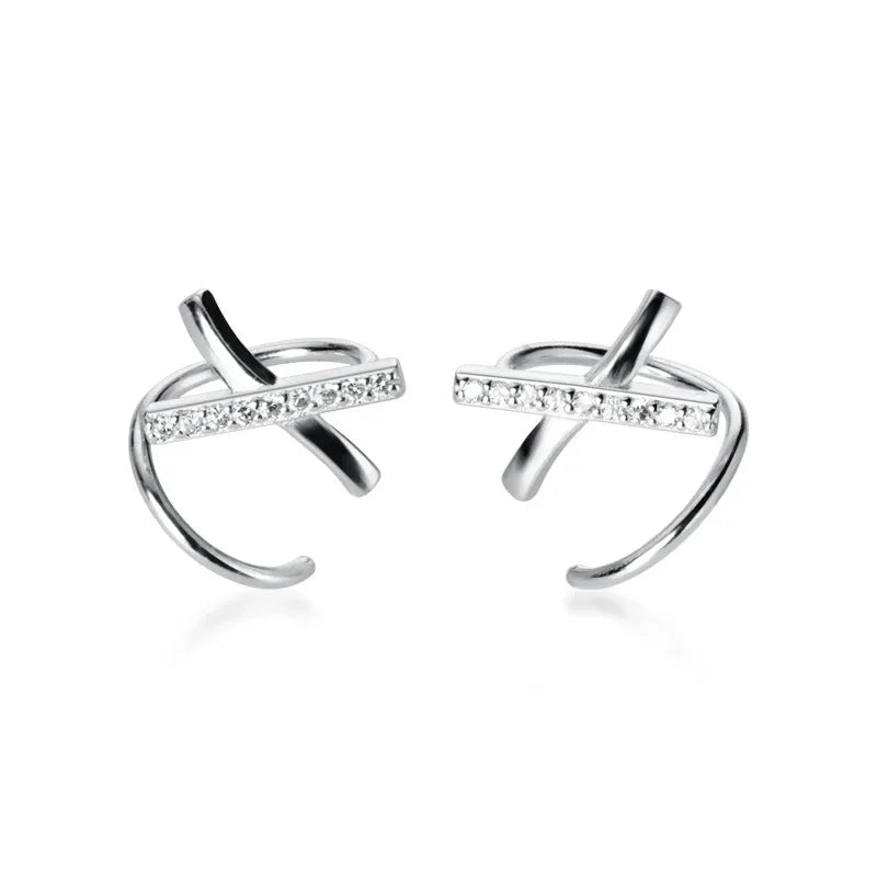 Trusta Fashion 925 Sterling Silver X Letter Dazzling CZ Ear Bones Ear Buckle Ring Tightly Packed Mini Double Ring Earring DS2489