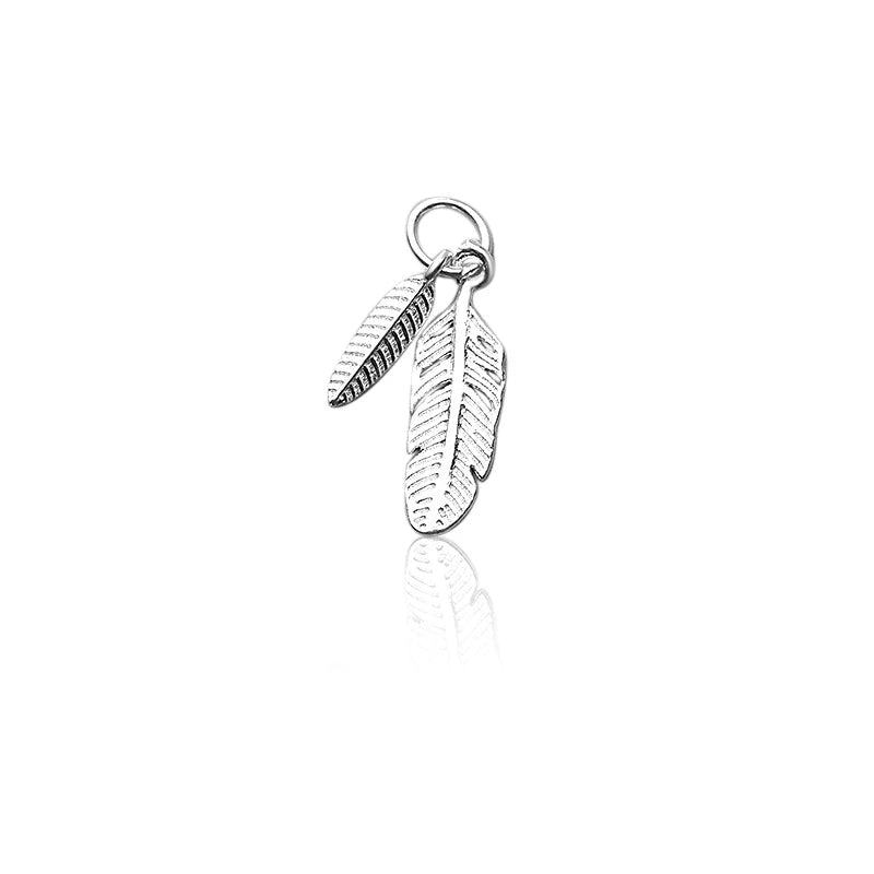 TrustDavis New Real 925 Sterling Silver Personality Double Feathers Charm Pendant Handmade DIY Accessories Wholesale DZ1716