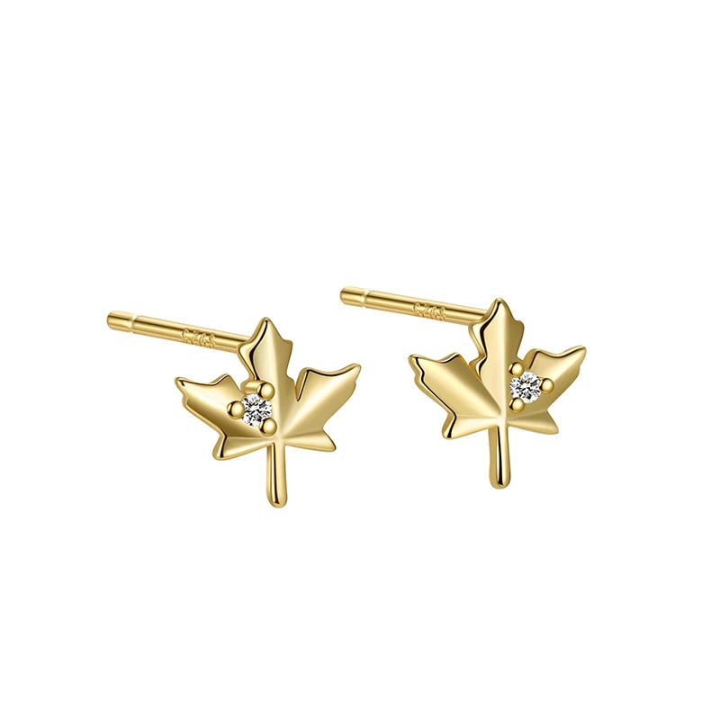 TrustDavis 925 Sterling Silver Women's Fashion Simple Zirconia Maple Leaf Stud Earrings for Women Girls Jewelry Gift DS4281