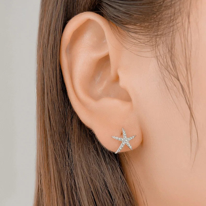 Cubic Zirconia Starfish Stud Earrings DF053