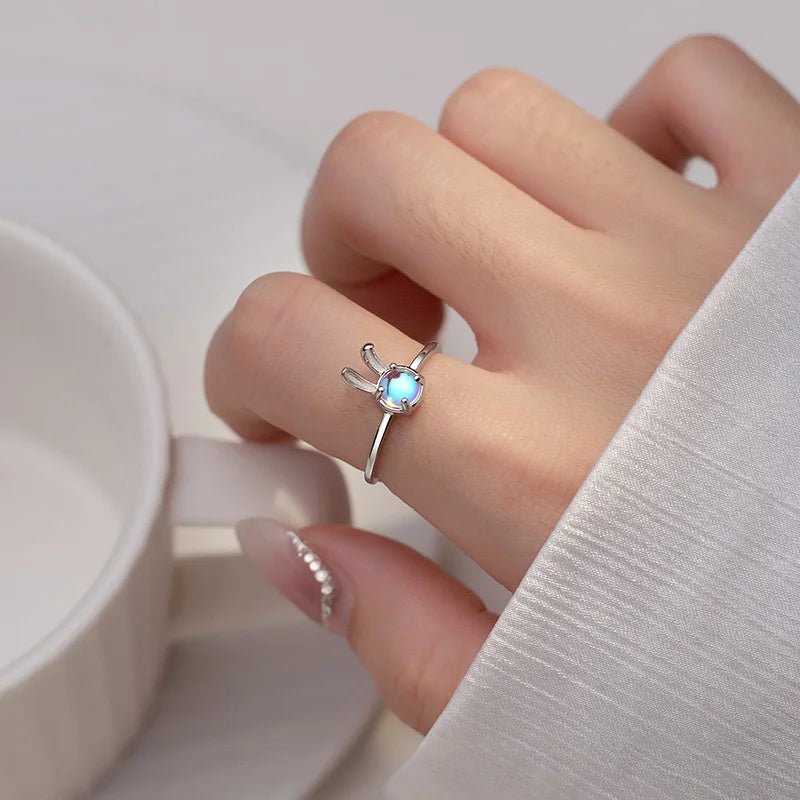 TrustDavis S925 Solid Sterling Silver Sweet Rabbit Cocktail Opening Ring for Women Grils Party Fine Jewelry Wholesale DS3839