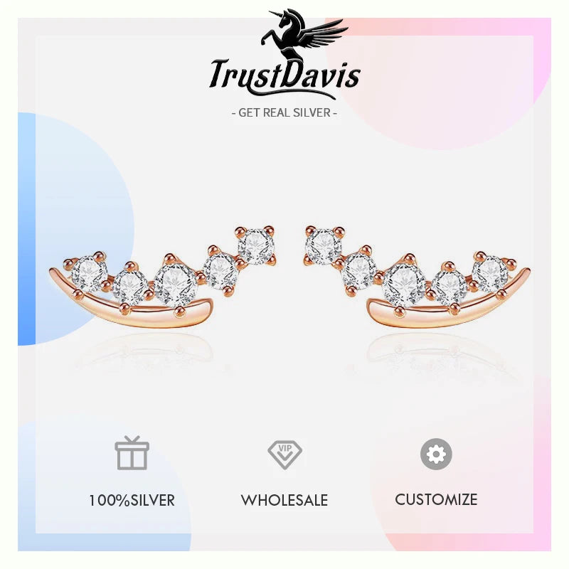 TrustDavis 925 Sterling Silver Women's Fashion Simple Five Round Zirconia Stud Earrings for Women Girls Jewelry Gift DS4291