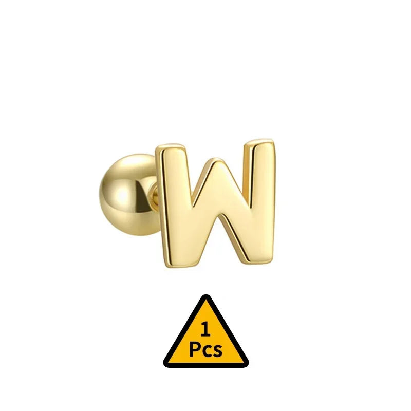 TrustDavis Real 925 Sterling Silver Stud Earrings 26 Letter CZ Screw Beads For Women Children Baby Minimalist Jewelry DA2559