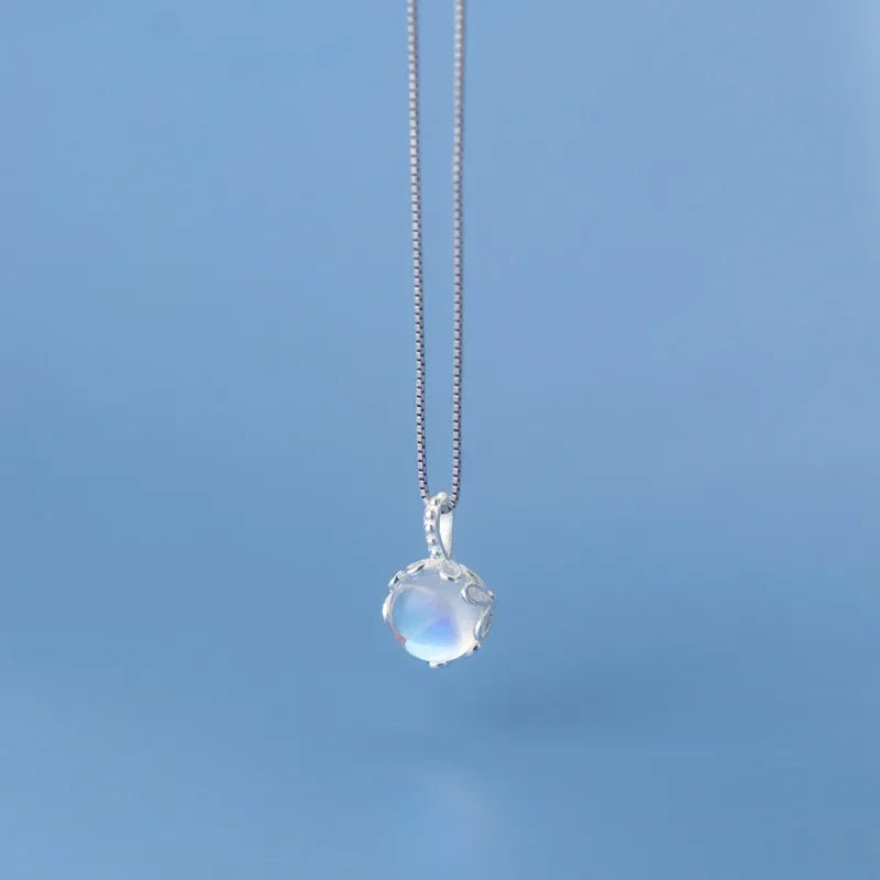 TrustDavis Real 925 Sterling Silver Charm Round Flower Moonstone Pendant Handmade DIY Necklace Accessories 925 Jewelry HY759