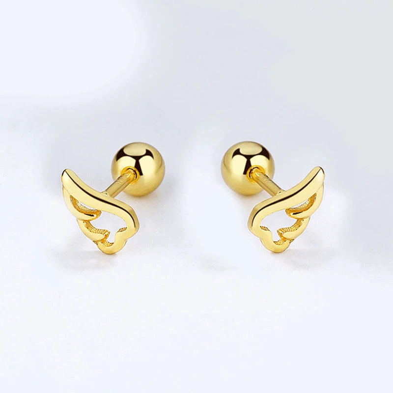 Real 925 Sterling Silver Angel Wing Bead Screw Earrings DA2876