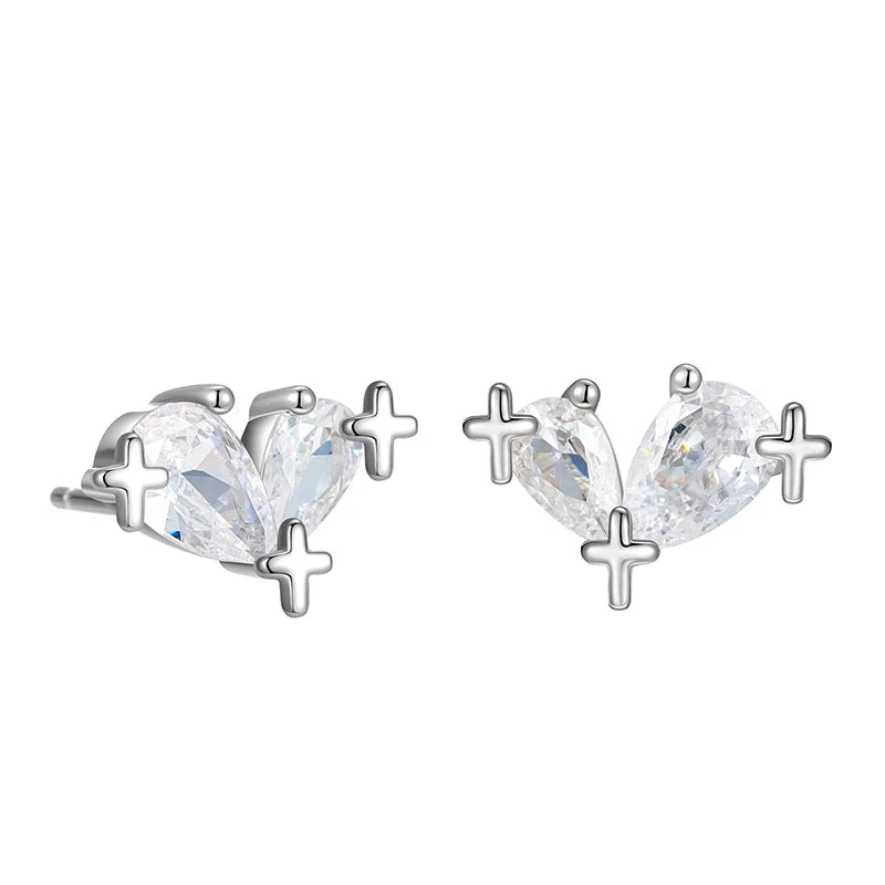 Star Heart Zirconia Stud Earrings DS4856