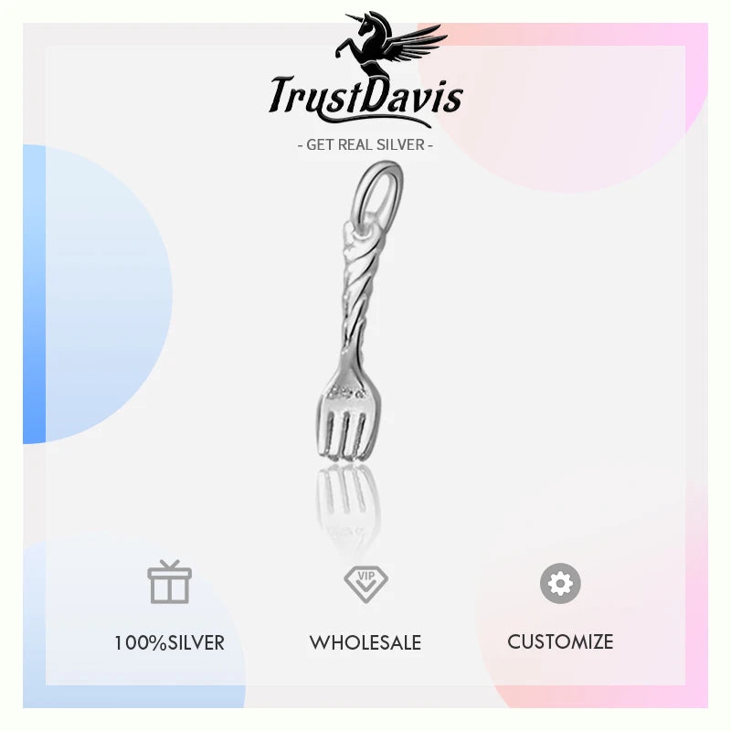 TrustDavis Real 925 Sterling Silver Personality Small Fork Charm Pendant Handmade DIY Accessories Fine Jewelry Wholesale DZ1708