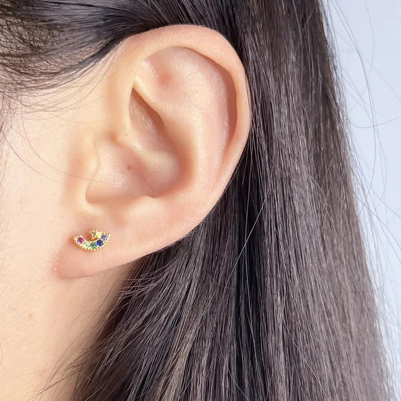 Trustdavis Real 925 Sterling Silver Colored Zircon Star Stud Earrings Women Mum Daughter Birthday Party Gift Jewelry DS4383