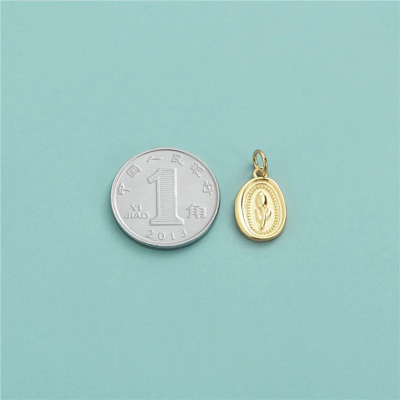 TrustDavis Real 925 Sterling Silver Fashion Oval Tulip Charm Pendant Handmade DIY Accessories Fine Jewelry Wholesale DZ1739