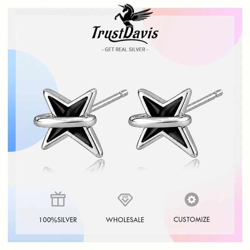 Fashion and Minimalist Black Four-pointed Star Stud Earrings DS4936
