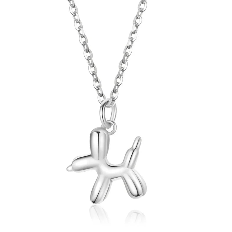 TrustDavis Real 925 Sterling Silver Fashion Animal Balloon Small Dog Necklace for Women Wedding Valentine's Day Jewelry DA2672
