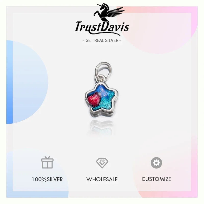 TrustDavis Real 999 Sterling Silver Fashion Star Charm Pendant Handmade DIY Accessories Wholesale DZ1678
