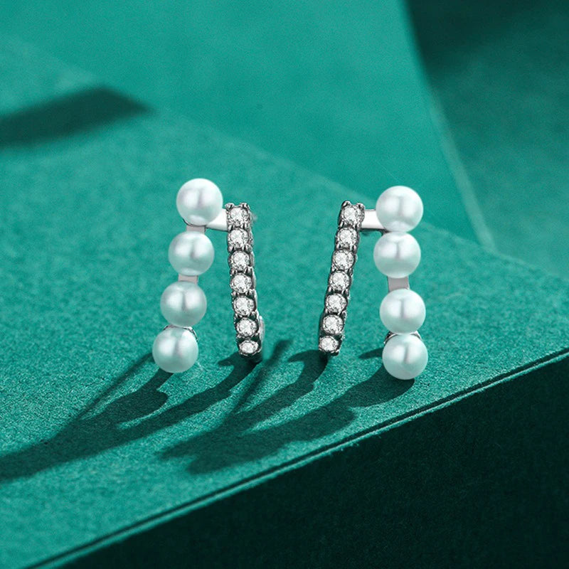 TrustDavis 925 Sterling Silver Women's Fashion and Simple Pearl Inlaid Zircon Earrings for Women Girls Jewelry Gift DS4264