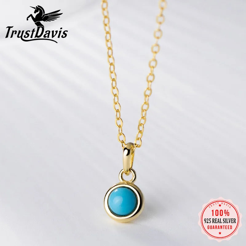TrustDavis Real 925 Sterling Silver Charm Necklace Round Pendant Birthday Gift for Women Daughter Fine Jewelry DS4048