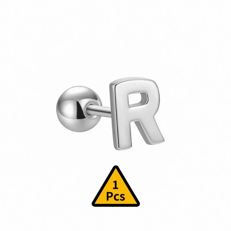 TrustDavis Real 925 Sterling Silver Stud Earrings 26 Letter CZ Screw Beads For Women Children Baby Minimalist Jewelry DA2559