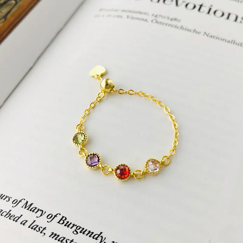 Fashion Elegant Colored Zircon Chain Ring DS4226