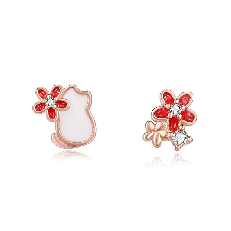Flower and Cat Zircon Earrings DS4909