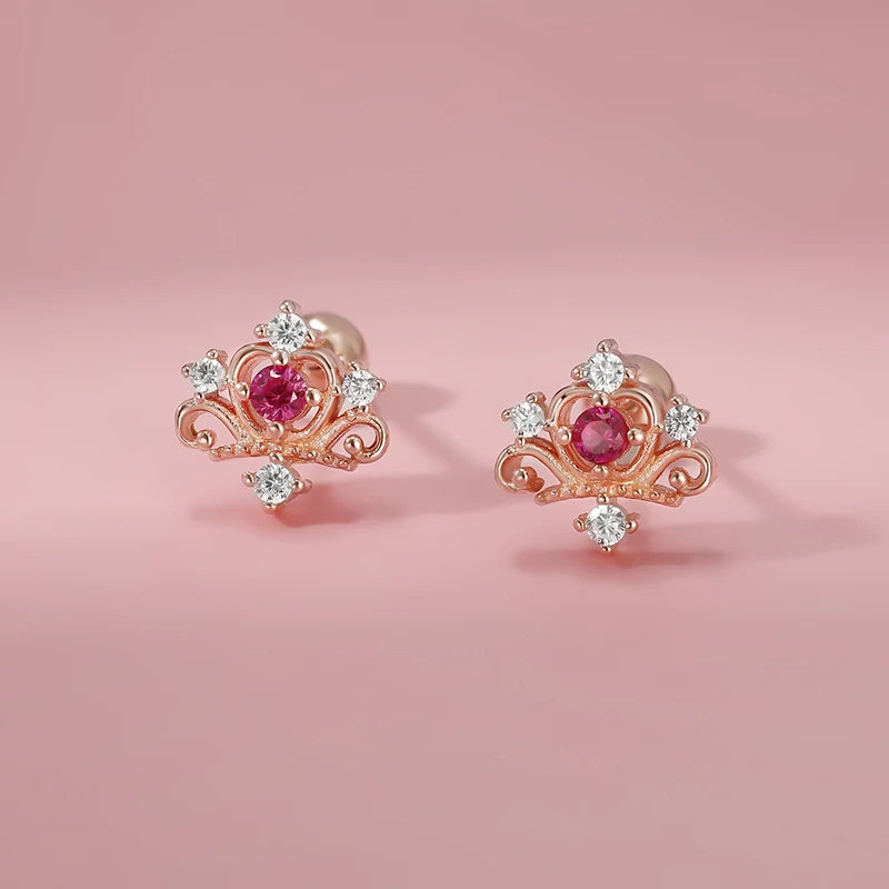 TrustDavis Real 925 Sterling Silver Vintage Crown Zircon Screw Stud Earrings For Women Wedding Trendy Fine Jewelry Gift DS4623