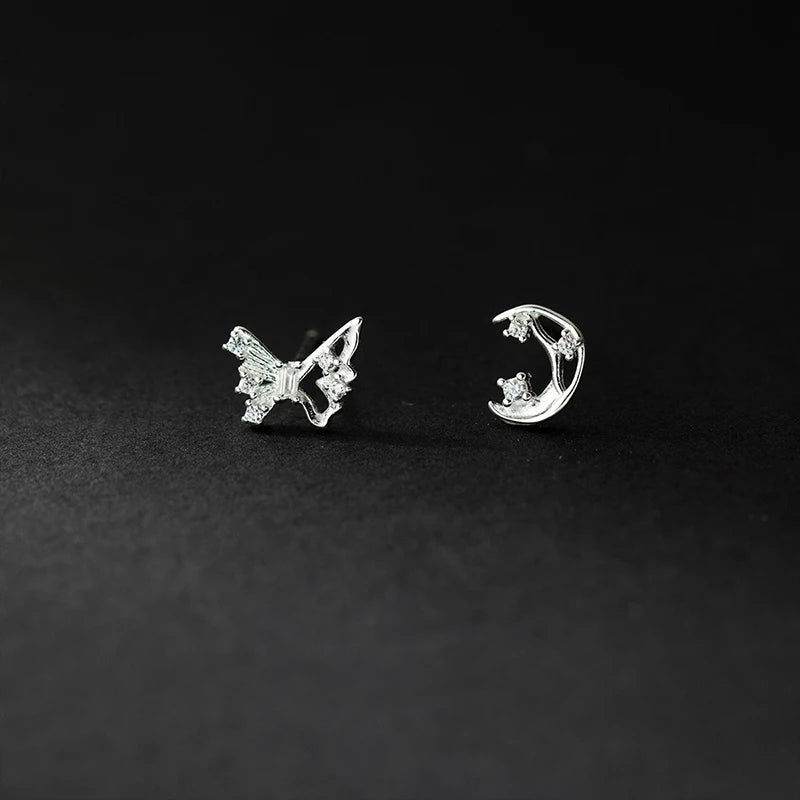 Cute Butterfly Moon Charm Stud Earrings DS4170