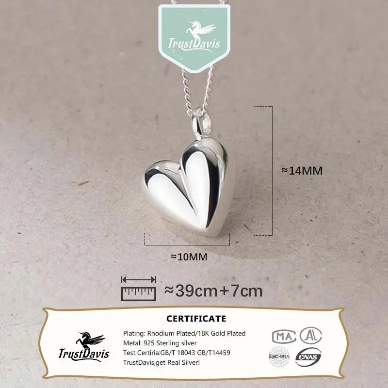 TrustDavis Girls 925 Sterling Silver Heart Pendant Love Necklace For Women Daugther Girl Birthday Gift Fine Jewelry DS4155