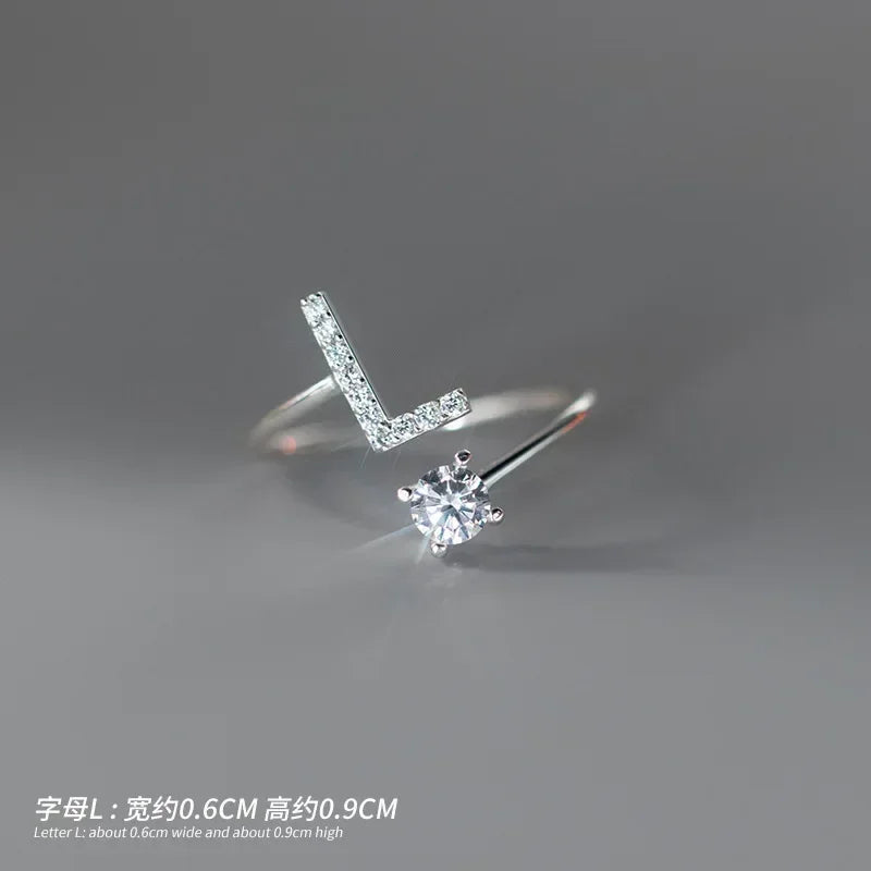 TrustDavis Real 925 Sterling Silver Rings For Women Wedding Party Jewelry 26 Letter Clear CZ Opening Ring Fine Jewelry DA3121