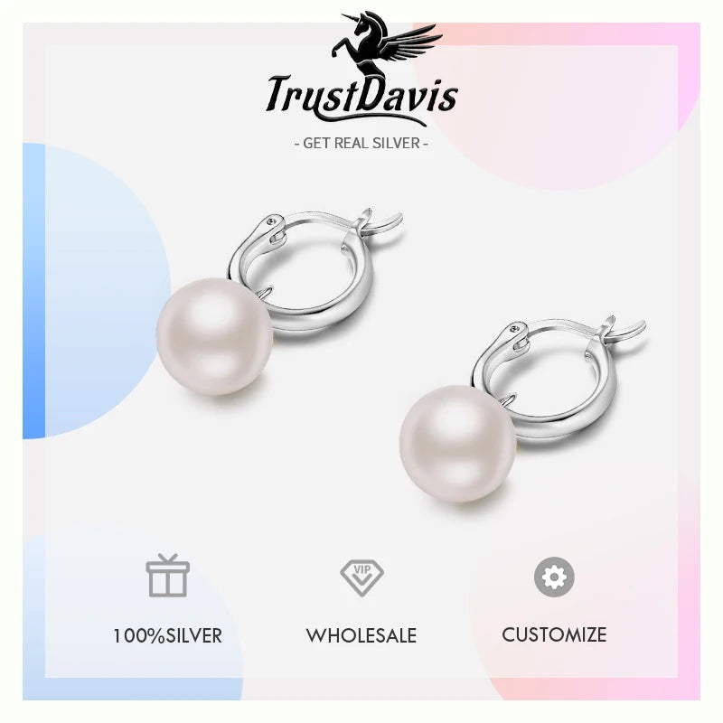 TrustDavis Real 925 Sterling Silver Fashionable and Elegant Pearl Earrings for Women Wedding Fine Jewelry DS4180