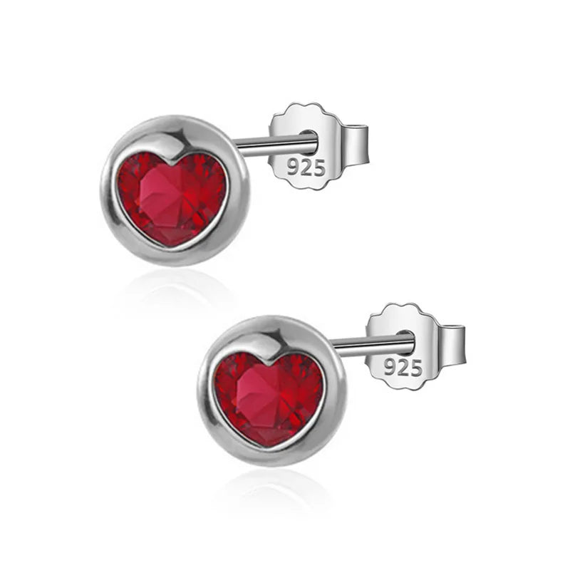 Round Heart Deer Red CZ Stud Earrings DA196