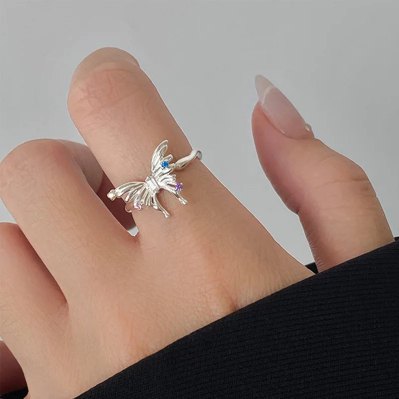 TrustDavis Real 925 Sterling Silver Fashion Color Diamond Butterfly Ring for Women Office Lady Birthday Gift Fine Jewelry DA1638