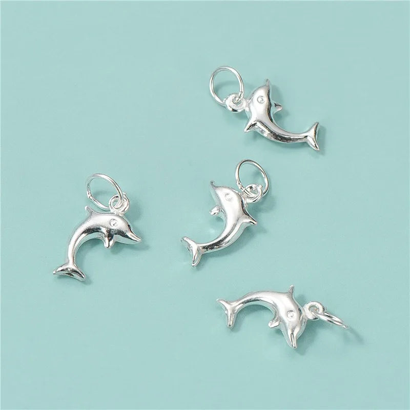 TrustDavis Real 925 Sterling Silver Fashion Animal Dolphin Charm Pendant Handmade DIY Accessories Fine Jewelry DZ1715