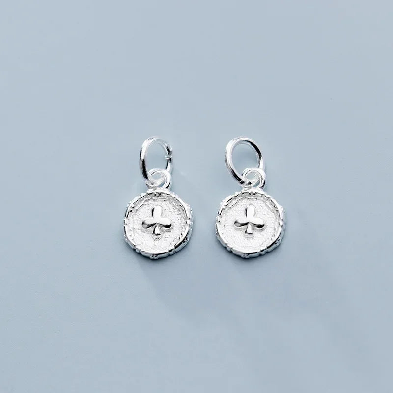TrustDavis Real 925 Sterling Silver Fashion Sweet Round Flower Charm Pendant Handmade DIY Accessories Fine Jewelry HY237