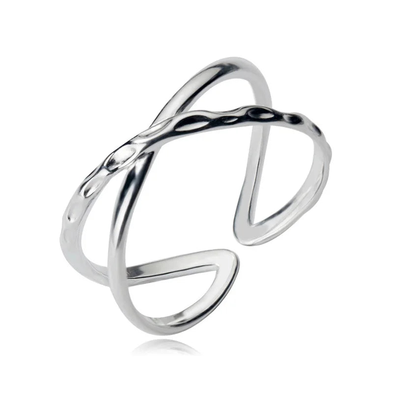 Trusta 100% 925 Real Sterling Silver Double Line Opening Rings Elegant Cross Ring Jewelry For Anniversary Adjustable DS798