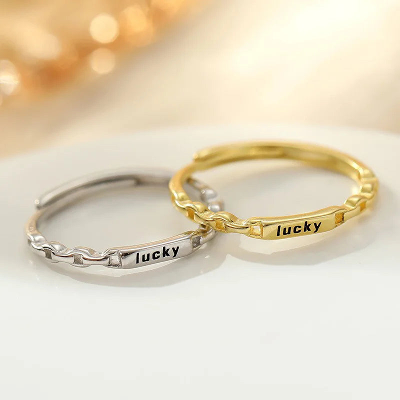 TrustDavis Real 925 Sterling Silver Women's Fashion Lucky Letter Ring Thin Stacking Letter Ring for Women Gift Jewelry DS4227