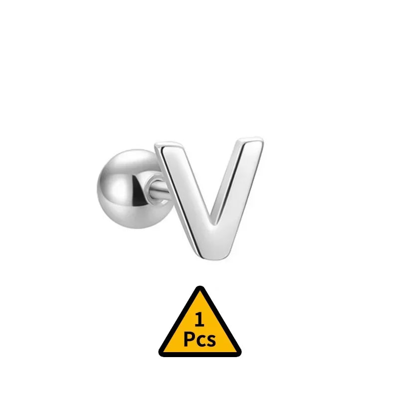 TrustDavis Real 925 Sterling Silver Stud Earrings 26 Letter CZ Screw Beads For Women Children Baby Minimalist Jewelry DA2559