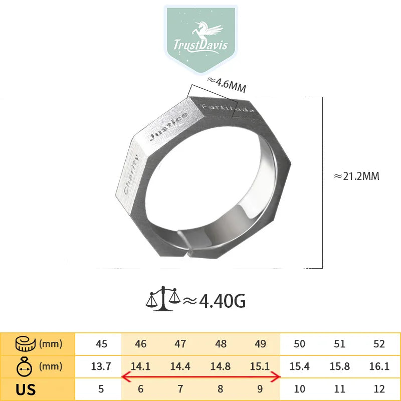 TrustDavis 925 Sterling Silver Men's Fashion Simple Seven Virtues Plain Ring for Men Birthday Father's Day Jewelry Gift DS4253
