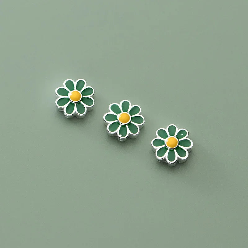 TrustDavis Real 925 Sterling Silver Fashion Cute Pink Green Flower Handmade DIY Necklace Bracelet Accessories Fine Jewelry HY865