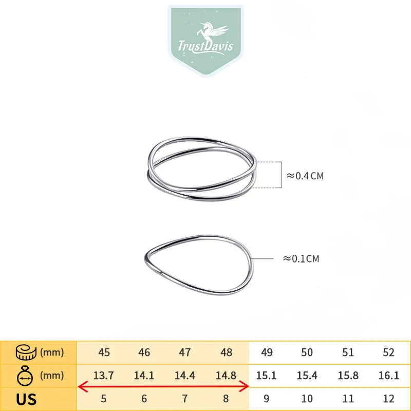 Trustdavis Genuine 925 Sterling Silver Fashion Simple Line Finger Ring Size 5 6 7 For Women Wedding Party Fine Jewelry DA2294