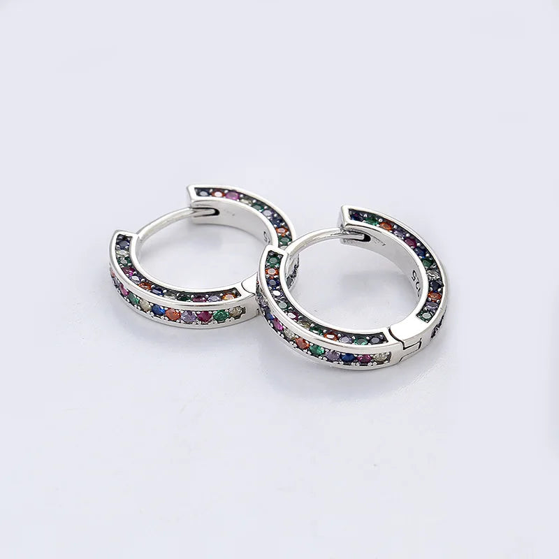 TrustDavis Original 925 Sterling Silver Women Colorful Zircon Hoop Earrings for Girls Wedding Party Fine S925 Jewelry DS3523