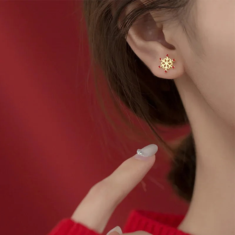 TrustDavis 925 Sterling Silver Asymmetric Snowflake Christmas Tree Stud Earring For Women Wedding Party Fine S925 Present DA227