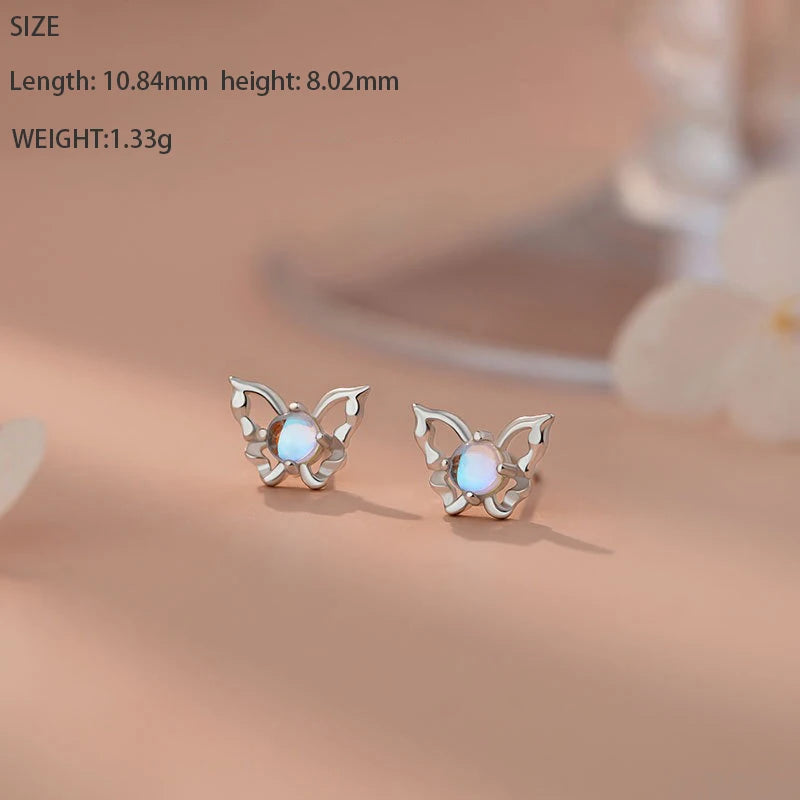 TrustDavis 925 Sterling Silver Women's Fashion Butterfly Moonstone Necklace and Earring Set for Women Girls Jewelry Gift DS4302