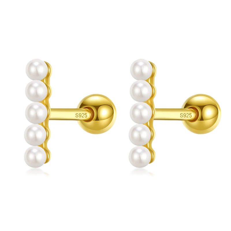 TrustDavis Real 925 Sterling Silver Earring Synthesis Pearl Beads Screw Stud Earring For Women Wedding Party Jewelry Gift DA2782