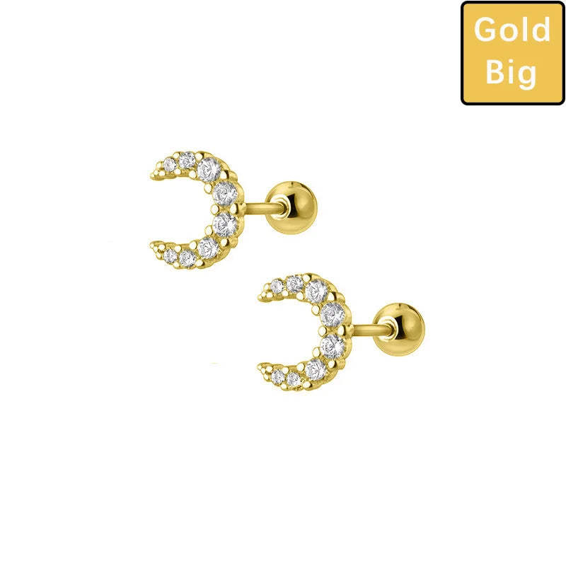 Mini Moon Dazzling Screw Stud Earrings DS564