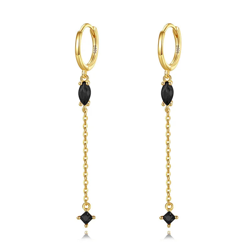 TrustDavis Real 925 Sterling Silver Fashion Colour Zircon Tassel Chain Hoop Earring For Women Wedding Party Fine Jewelry DA2707