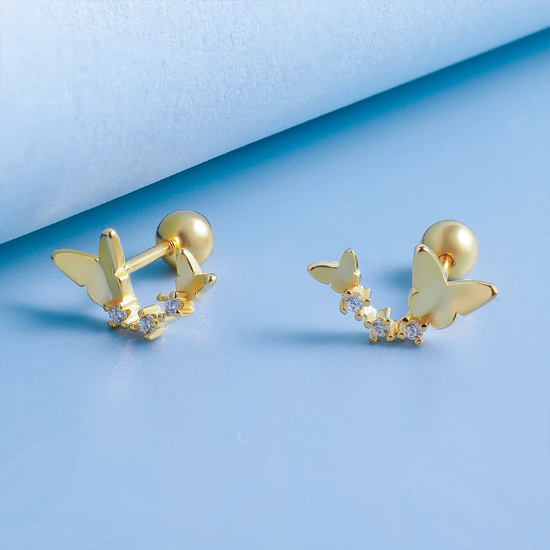 TrustDavis Girrls 925 Sterling Silver Sweet Butterfly CZ Stud Earrings for Women Girls Birthday Gift Jewelry DS4580