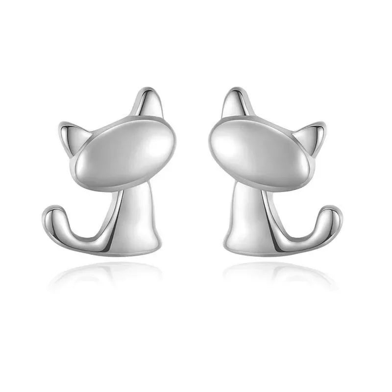 Trustdavis Genuine Fashion 925 Sterling Silver Sweet Cute Animal Little Cat Stud Earrings For Women Girl Kids Lady Jewelry DA261