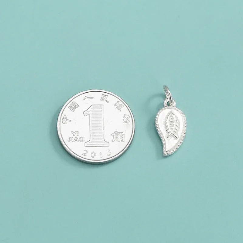TrustDavis Real 925 Sterling Silver Fashion Leaf fish Charm Pendant Handmade DIY Necklace Bracelet Accessories Jewelry DZ1642