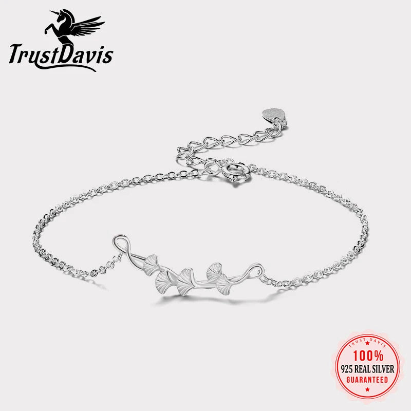 TrustDavis 100% 925 Sterling Silver Fashion Women's Jewelry Ginkgo Leafy Bracelet For Wife Best Firend Gift DS4184