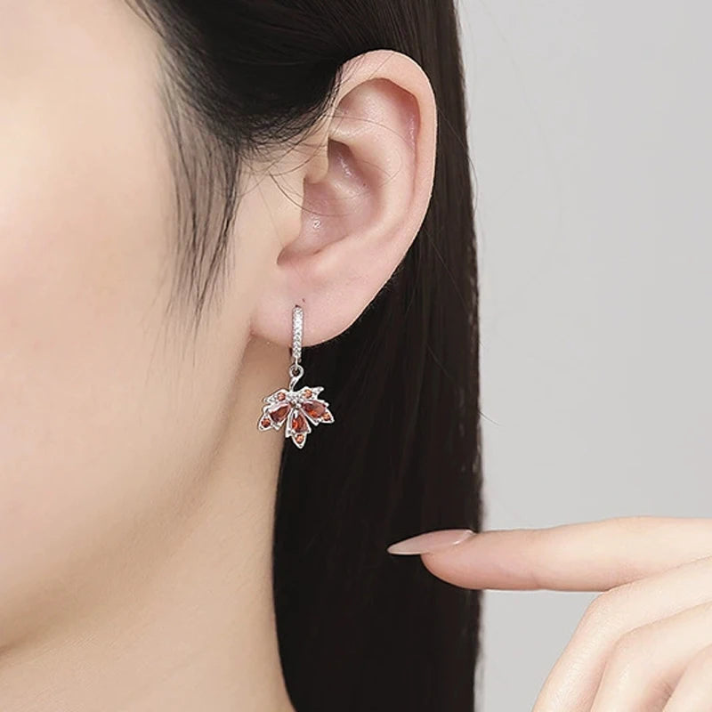 Trustdavis Real 925 Sterling Silver Sweet Fashion Maple Leaves Hoop Earrings Women Girls Birthday Party Gift Jewelry DS4141
